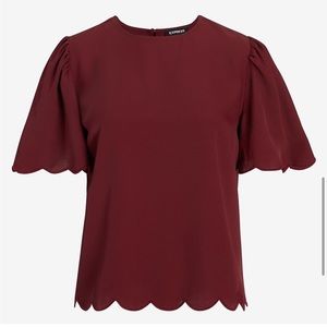 Express Scalloped Flutter Sleeve Top Burgundy Red Wine